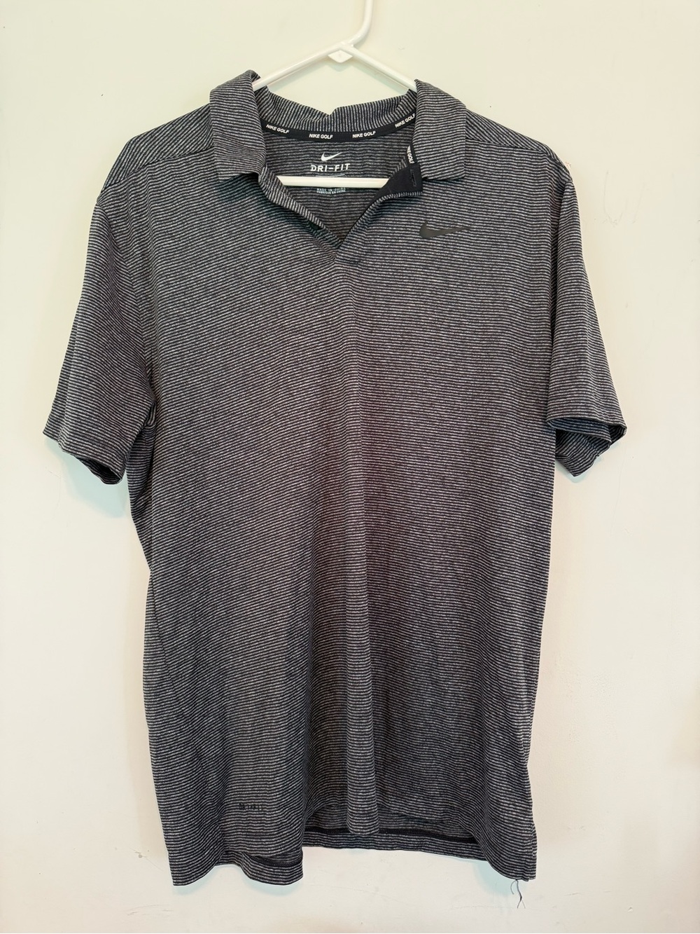 Nike Men's Black and White Heathered Dri-FIT Polo